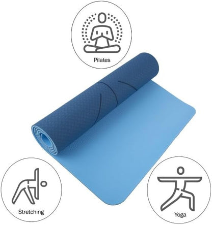 Non-Slip Yoga Mat with Alignment Marks – Lightweight Exercise Mat with Carry Strap for Home Workout or Travel Outdoors