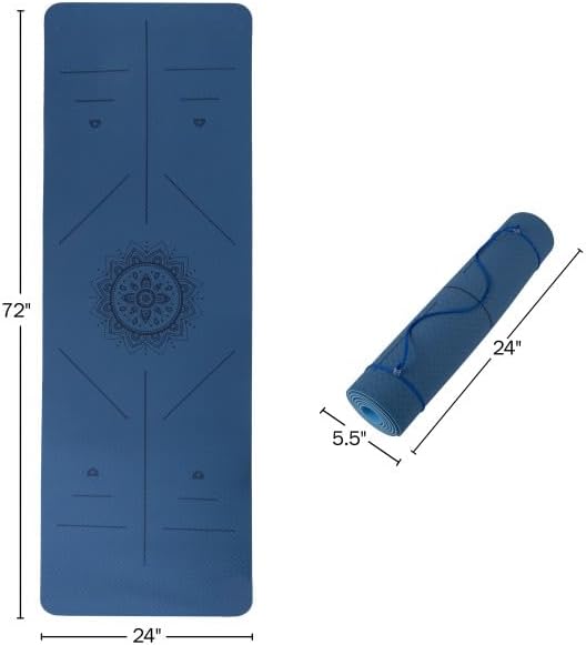 Non-Slip Yoga Mat with Alignment Marks – Lightweight Exercise Mat with Carry Strap for Home Workout or Travel Outdoors