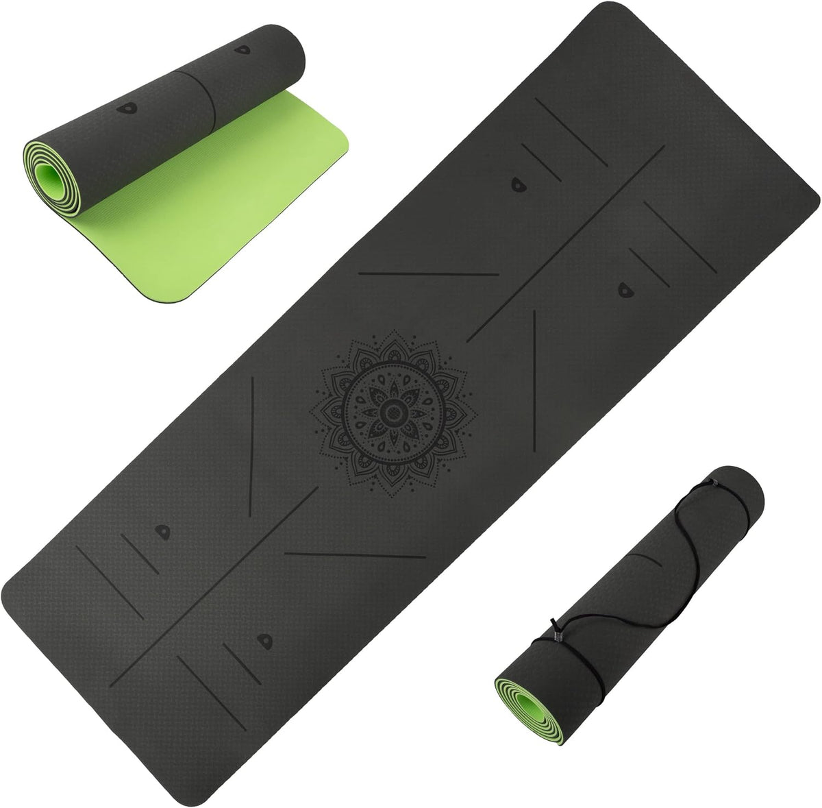 Non-Slip Yoga Mat with Alignment Marks – Lightweight Exercise Mat with Carry Strap for Home Workout or Travel Outdoors