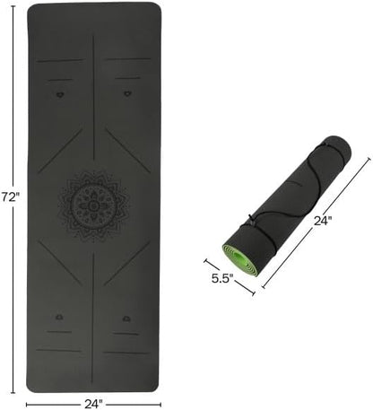 Non-Slip Yoga Mat with Alignment Marks – Lightweight Exercise Mat with Carry Strap for Home Workout or Travel Outdoors