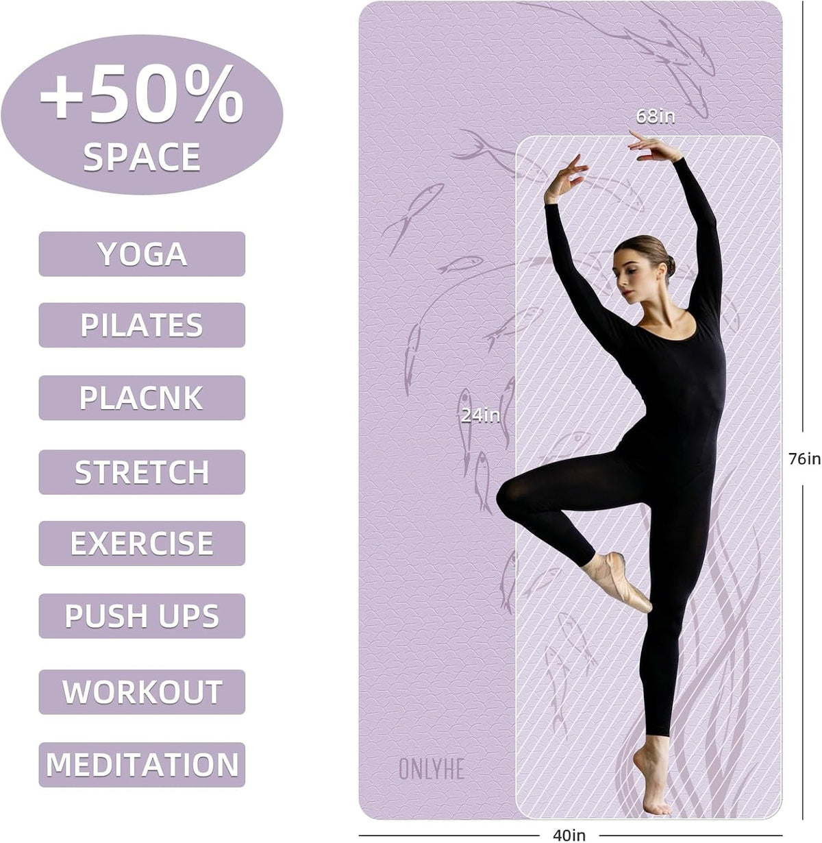 Extra Wide Yoga Mat 76"x40"x10mm TPE Non-Slip Fitness Exercise Mat