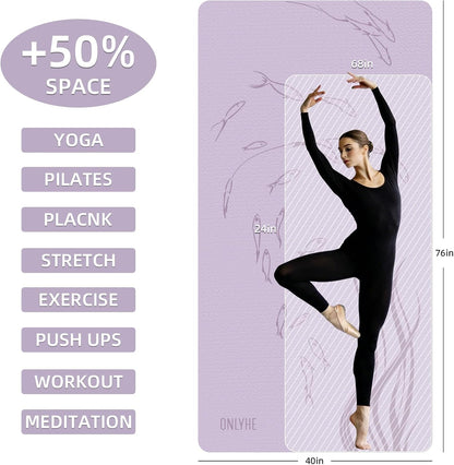 Extra Wide Yoga Mat 76"x40"x10mm TPE Non-Slip Fitness Exercise Mat
