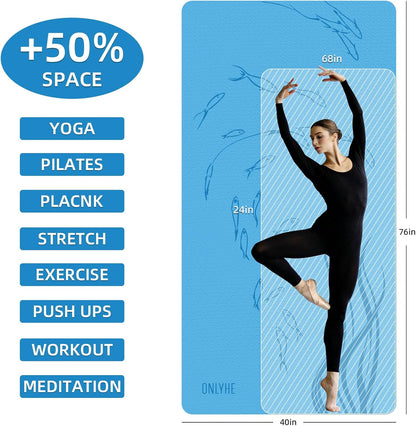 Extra Wide Yoga Mat 76"x40"x10mm TPE Non-Slip Fitness Exercise Mat