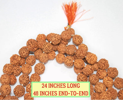 IS4A Nepali 5 Mukhi Rudraksha Mala (108+1 Beads) with Authentication Certificate | Natural Brown Round Beads | Japa & Wearing Mala | 9.6 mm Approx, 55g | Spiritual Meditation Necklace