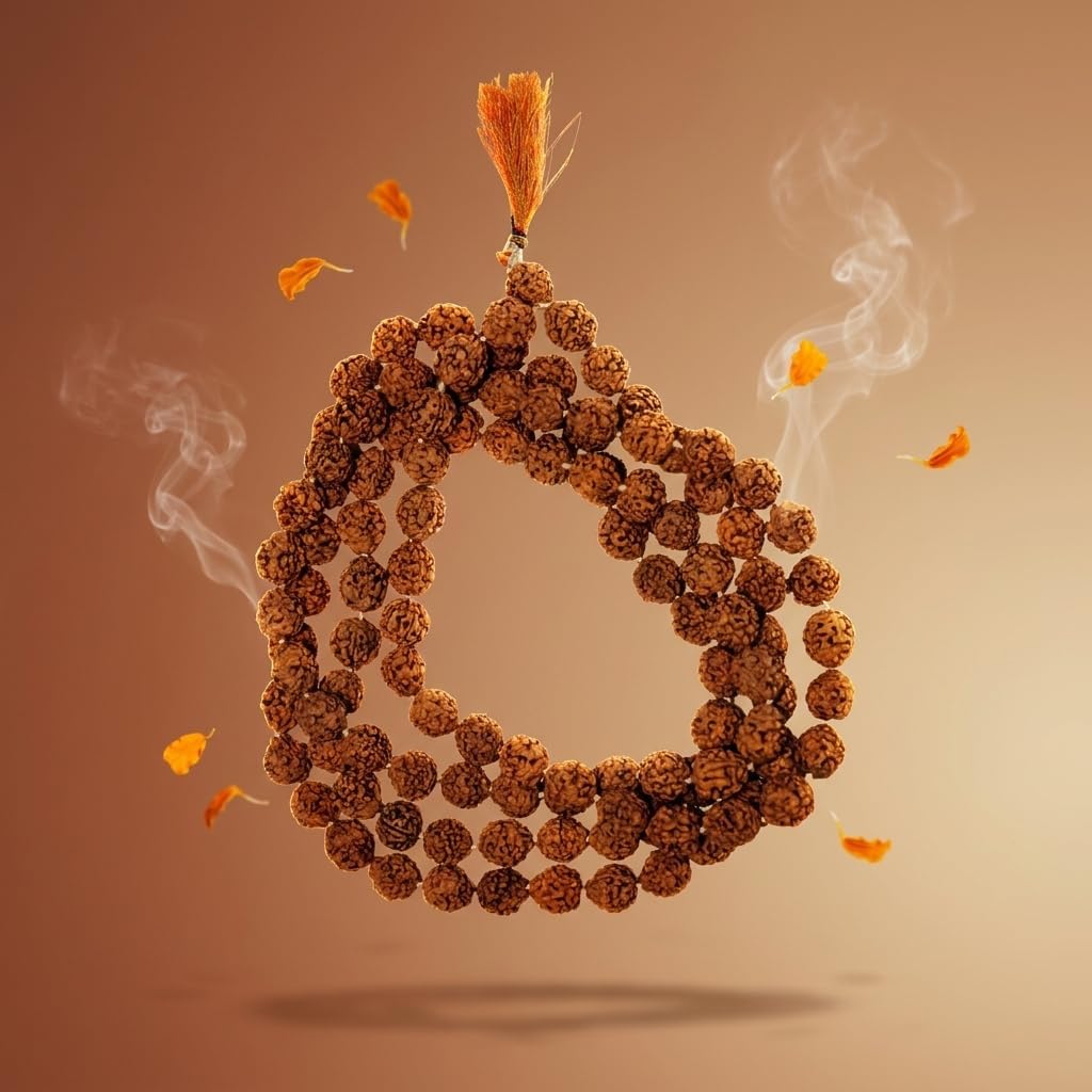 IS4A Nepali 5 Mukhi Rudraksha Mala (108+1 Beads) with Authentication Certificate | Natural Brown Round Beads | Japa & Wearing Mala | 9.6 mm Approx, 55g | Spiritual Meditation Necklace