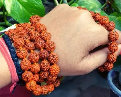 IS4A Nepali 5 Mukhi Rudraksha Mala (108+1 Beads) with Authentication Certificate | Natural Brown Round Beads | Japa & Wearing Mala | 9.6 mm Approx, 55g | Spiritual Meditation Necklace
