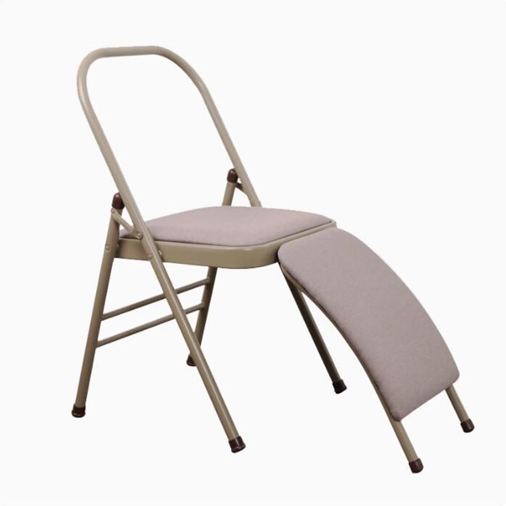 Yoga Auxiliary Chair Backless Yoga Chair Iyengar Yoga Chair Portable Folding Yoga Chair with Non-Slip Feet Covers Double Beam Design