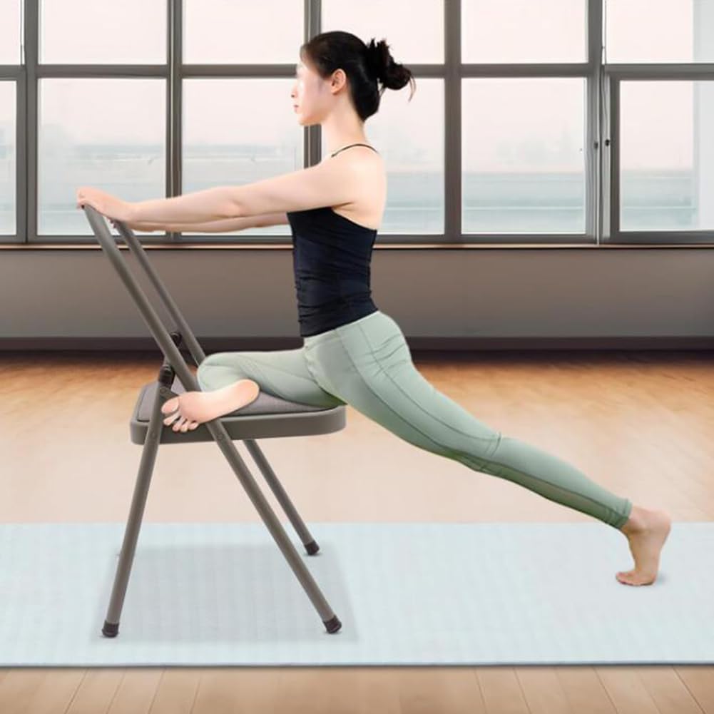Yoga Auxiliary Chair Backless Yoga Chair Iyengar Yoga Chair Portable Folding Yoga Chair with Non-Slip Feet Covers Double Beam Design