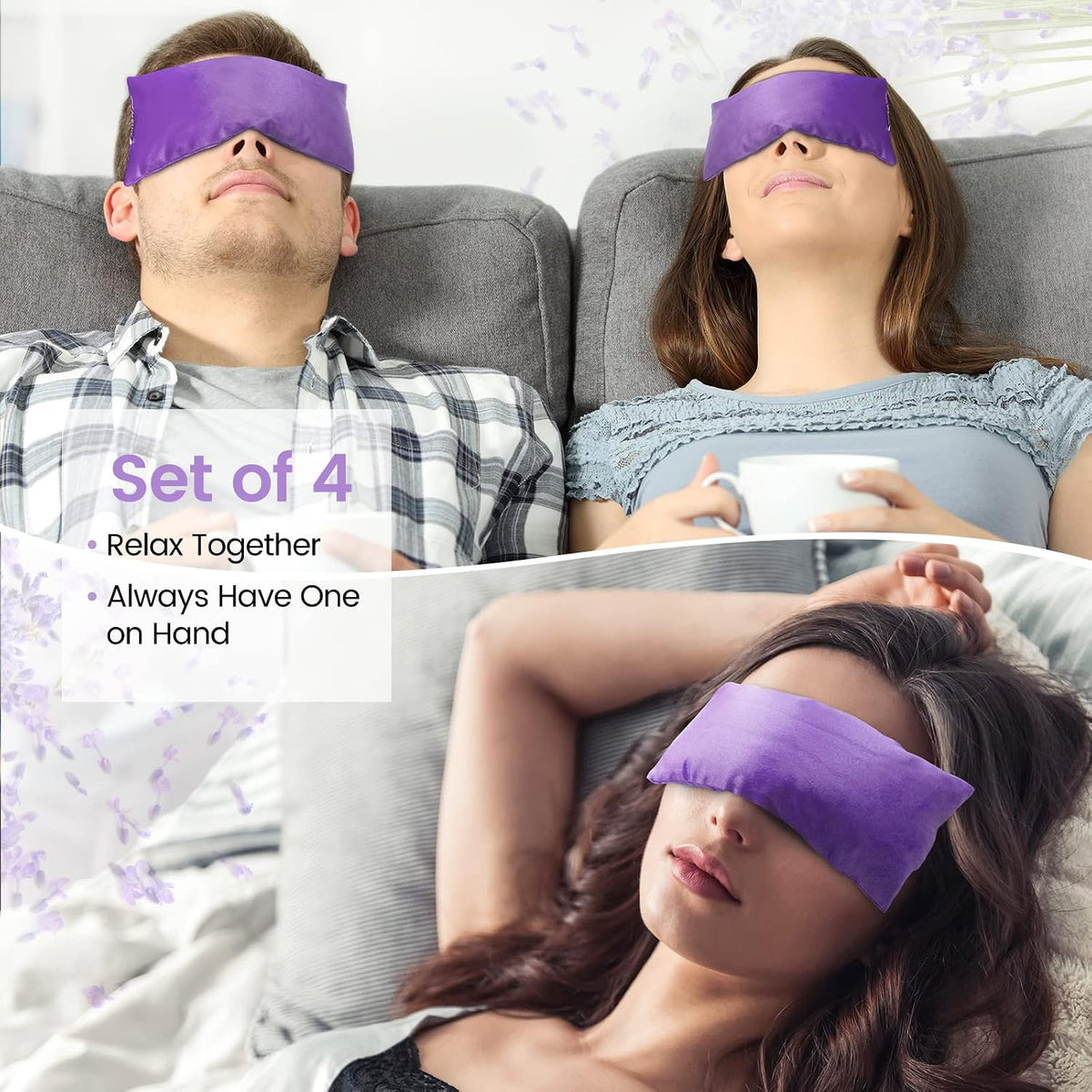 Hot & Cold Lavender Eye Pillows for Relaxing, Purple, 4 Packs