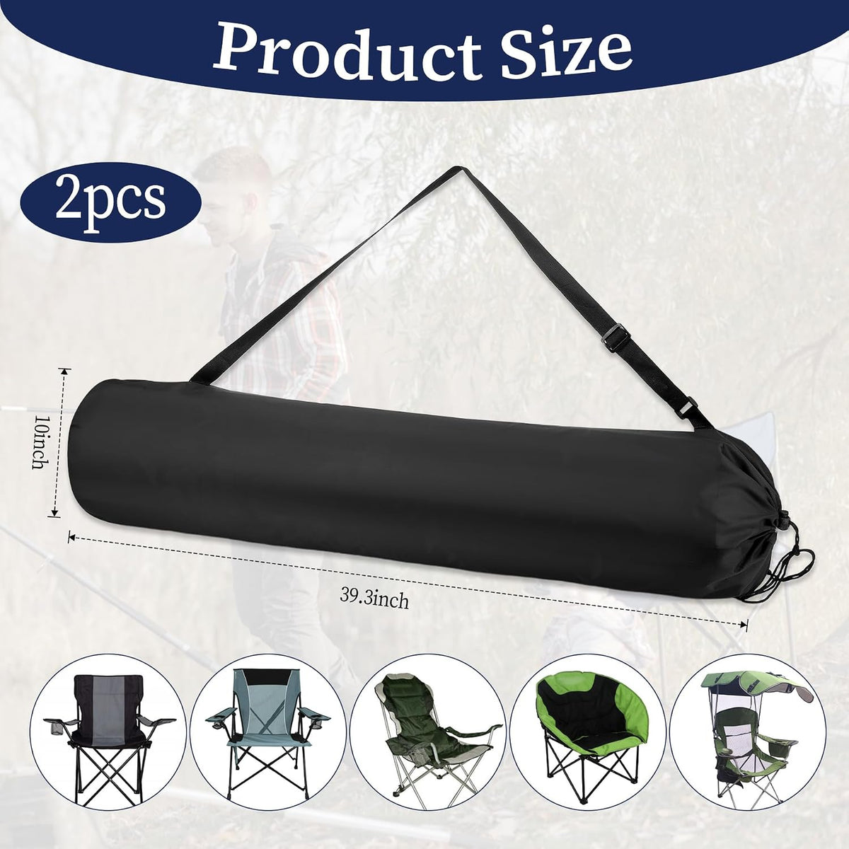2 Pack Camping Chair Replacement Bag 37.4 Inches Portable Folding Chair Carry Bag with Shoulder Strap Nylon Large Carry Bag Heavy Duty Chair Bag for Travel Outdoor Camping Sports (No Chair Included)
