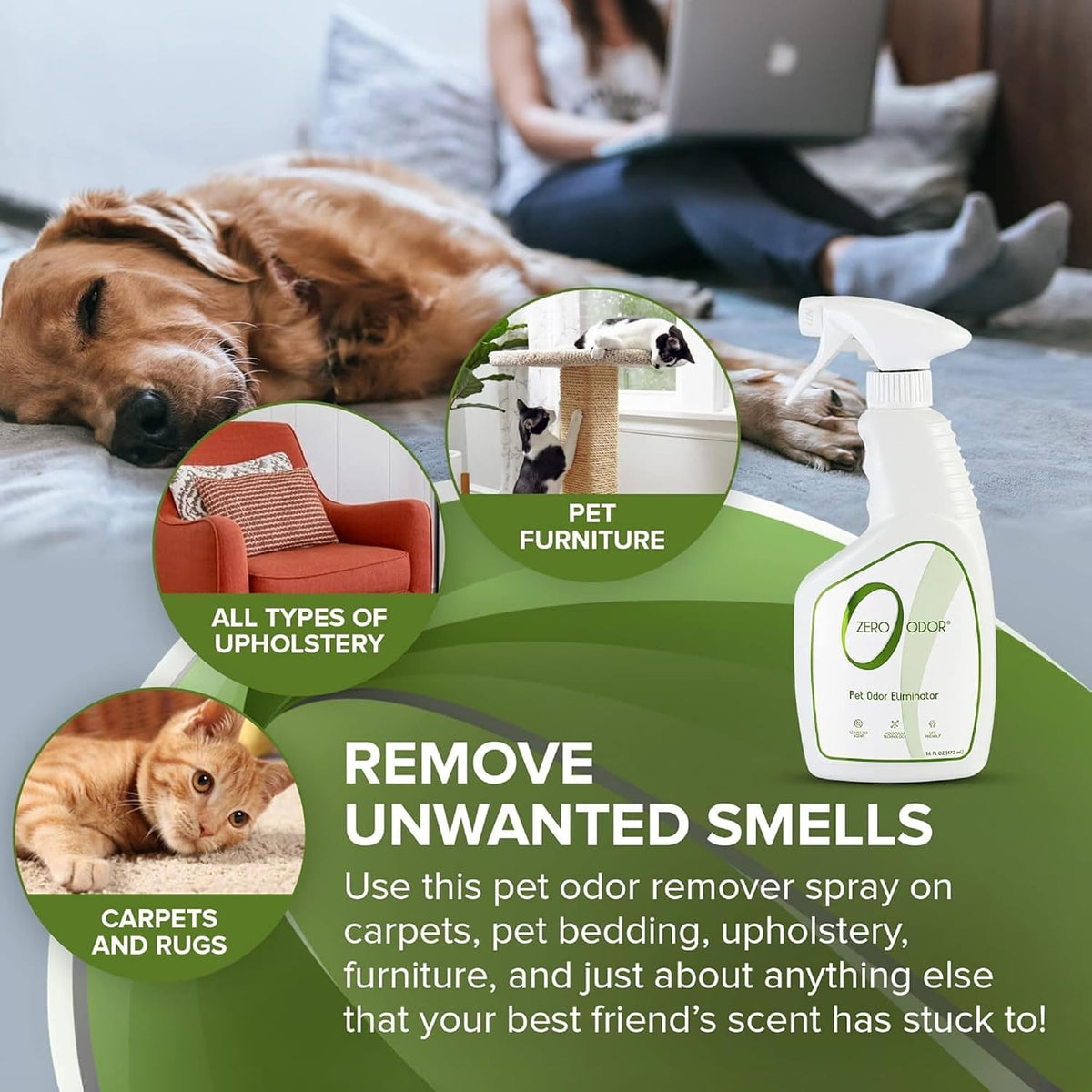 Pet Odor Eliminator Spray for Dog & Cat Urine, Carpet Deodorizer