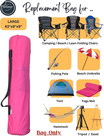 43"x9"x9" (Pink, L) Replacement Bag for Folding Camping Chair, Camp Chairs, Hammock, Yoga Mat, Beach Chair, Umbrella, Tent Bag 420D Oxford Polyester Fabric w/Side Pockets