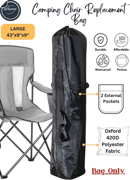 43"x9"x9" (Pink, L) Replacement Bag for Folding Camping Chair, Camp Chairs, Hammock, Yoga Mat, Beach Chair, Umbrella, Tent Bag 420D Oxford Polyester Fabric w/Side Pockets