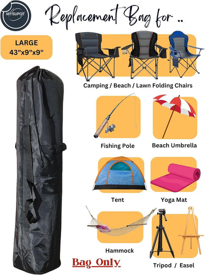 43"x9"x9" (Pink, L) Replacement Bag for Folding Camping Chair, Camp Chairs, Hammock, Yoga Mat, Beach Chair, Umbrella, Tent Bag 420D Oxford Polyester Fabric w/Side Pockets