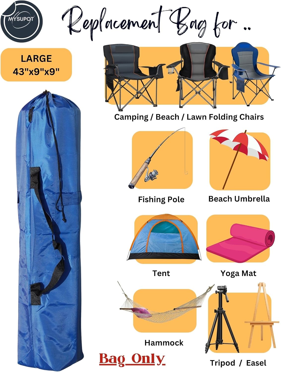 43"x9"x9" (Pink, L) Replacement Bag for Folding Camping Chair, Camp Chairs, Hammock, Yoga Mat, Beach Chair, Umbrella, Tent Bag 420D Oxford Polyester Fabric w/Side Pockets