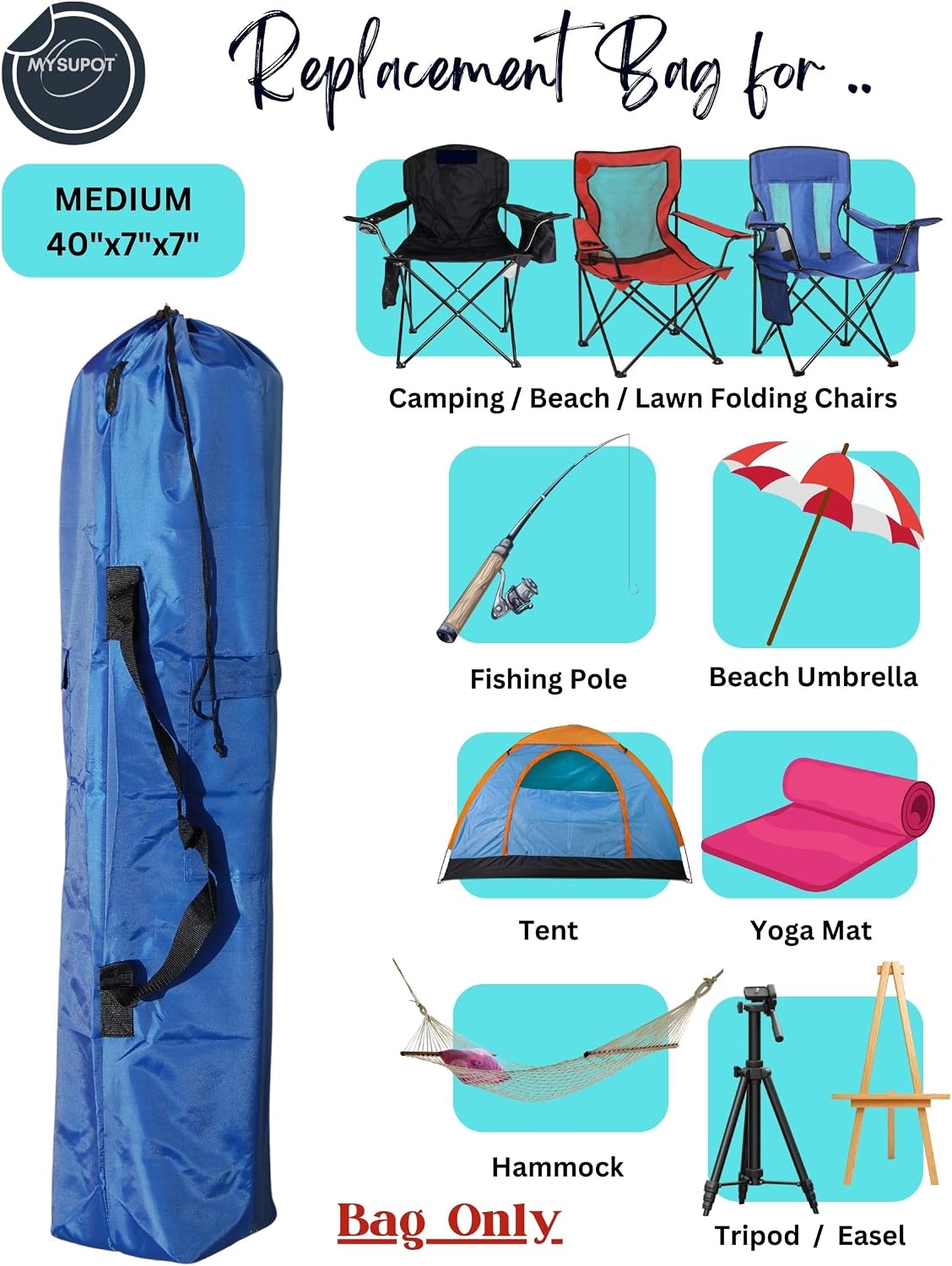 43"x9"x9" (Pink, L) Replacement Bag for Folding Camping Chair, Camp Chairs, Hammock, Yoga Mat, Beach Chair, Umbrella, Tent Bag 420D Oxford Polyester Fabric w/Side Pockets