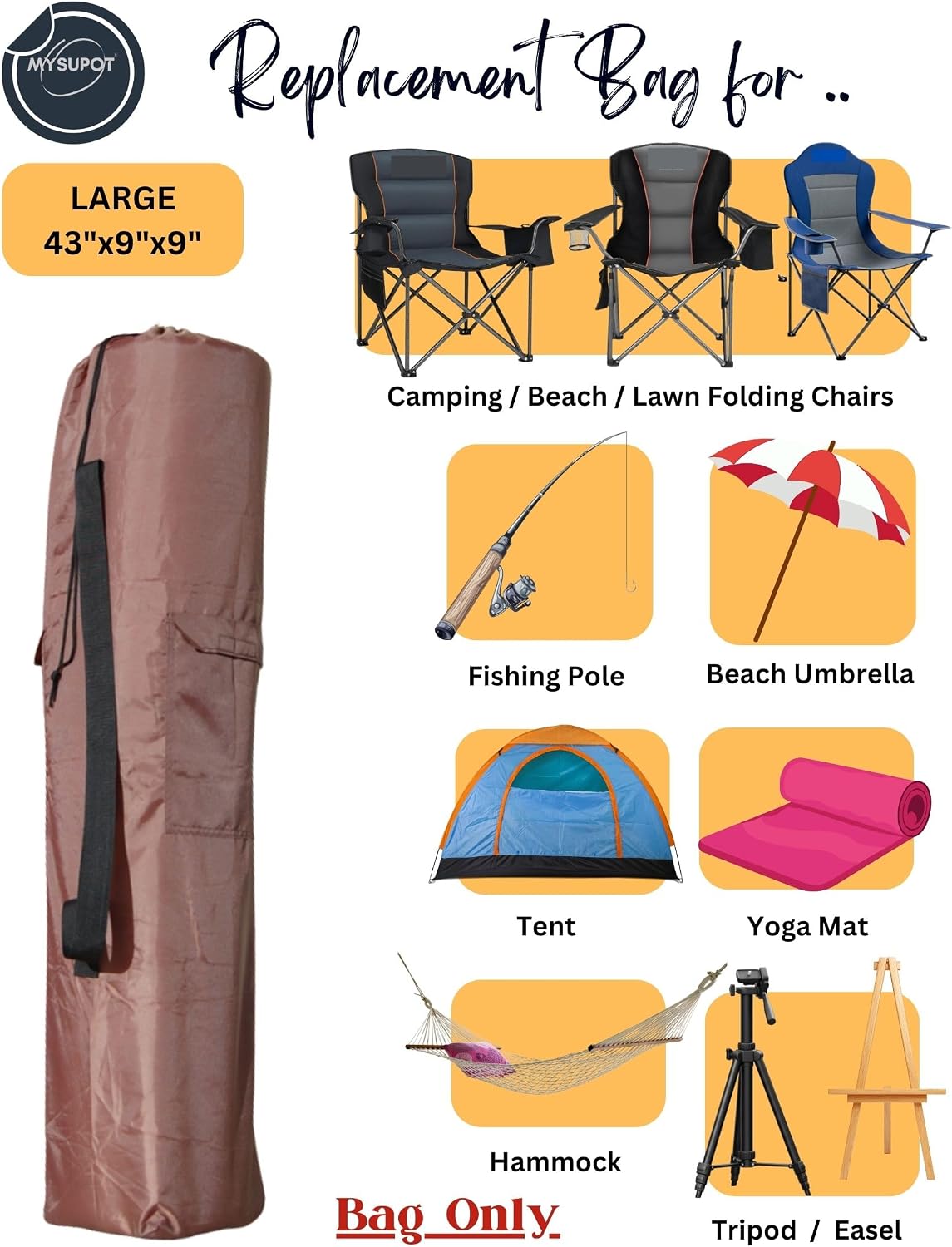 43"x9"x9" (Pink, L) Replacement Bag for Folding Camping Chair, Camp Chairs, Hammock, Yoga Mat, Beach Chair, Umbrella, Tent Bag 420D Oxford Polyester Fabric w/Side Pockets
