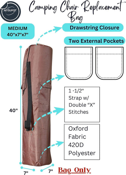 43"x9"x9" (Pink, L) Replacement Bag for Folding Camping Chair, Camp Chairs, Hammock, Yoga Mat, Beach Chair, Umbrella, Tent Bag 420D Oxford Polyester Fabric w/Side Pockets