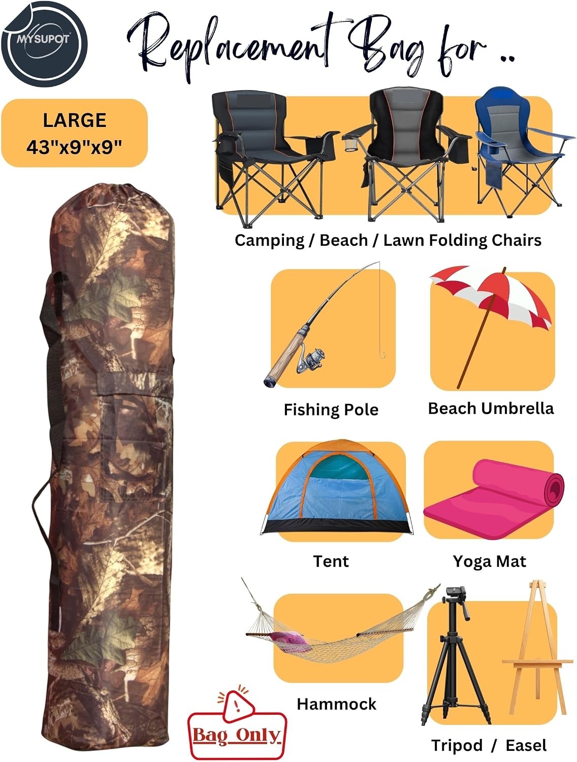 43"x9"x9" (Pink, L) Replacement Bag for Folding Camping Chair, Camp Chairs, Hammock, Yoga Mat, Beach Chair, Umbrella, Tent Bag 420D Oxford Polyester Fabric w/Side Pockets