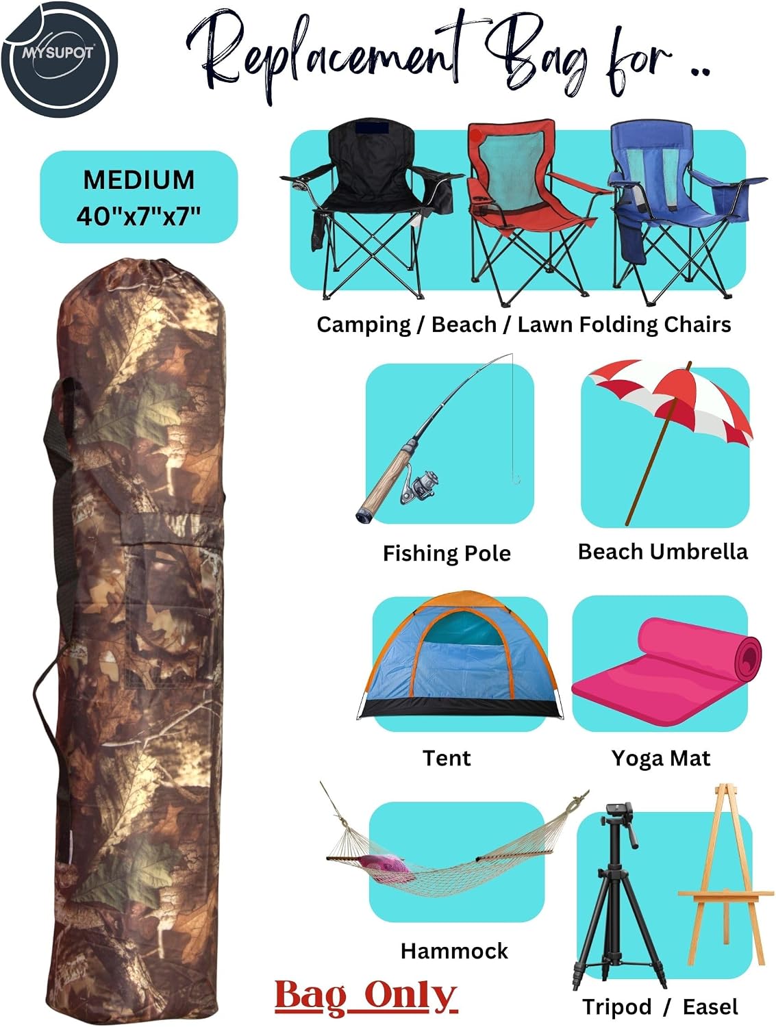 43"x9"x9" (Pink, L) Replacement Bag for Folding Camping Chair, Camp Chairs, Hammock, Yoga Mat, Beach Chair, Umbrella, Tent Bag 420D Oxford Polyester Fabric w/Side Pockets