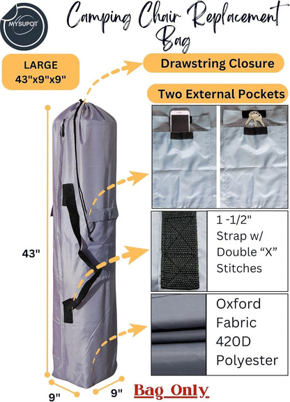 43"x9"x9" (Pink, L) Replacement Bag for Folding Camping Chair, Camp Chairs, Hammock, Yoga Mat, Beach Chair, Umbrella, Tent Bag 420D Oxford Polyester Fabric w/Side Pockets