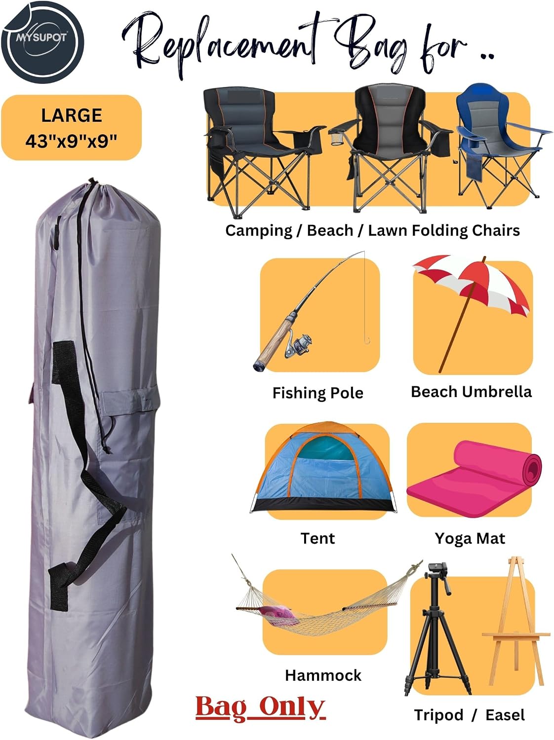 43"x9"x9" (Pink, L) Replacement Bag for Folding Camping Chair, Camp Chairs, Hammock, Yoga Mat, Beach Chair, Umbrella, Tent Bag 420D Oxford Polyester Fabric w/Side Pockets