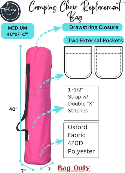 43"x9"x9" (Pink, L) Replacement Bag for Folding Camping Chair, Camp Chairs, Hammock, Yoga Mat, Beach Chair, Umbrella, Tent Bag 420D Oxford Polyester Fabric w/Side Pockets