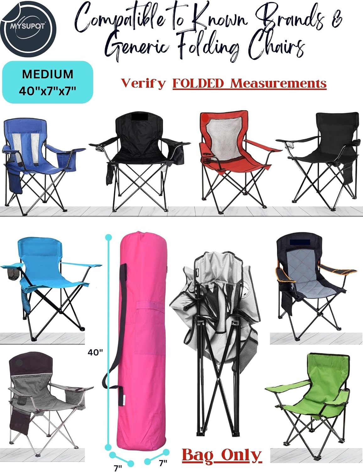 43"x9"x9" (Pink, L) Replacement Bag for Folding Camping Chair, Camp Chairs, Hammock, Yoga Mat, Beach Chair, Umbrella, Tent Bag 420D Oxford Polyester Fabric w/Side Pockets
