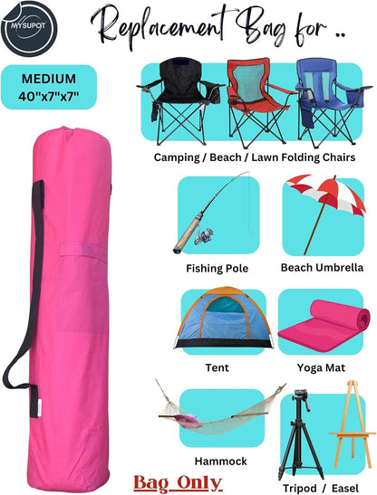 43"x9"x9" (Pink, L) Replacement Bag for Folding Camping Chair, Camp Chairs, Hammock, Yoga Mat, Beach Chair, Umbrella, Tent Bag 420D Oxford Polyester Fabric w/Side Pockets