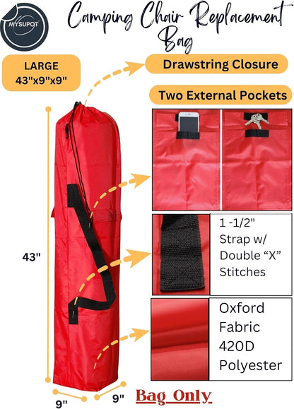43"x9"x9" (Pink, L) Replacement Bag for Folding Camping Chair, Camp Chairs, Hammock, Yoga Mat, Beach Chair, Umbrella, Tent Bag 420D Oxford Polyester Fabric w/Side Pockets