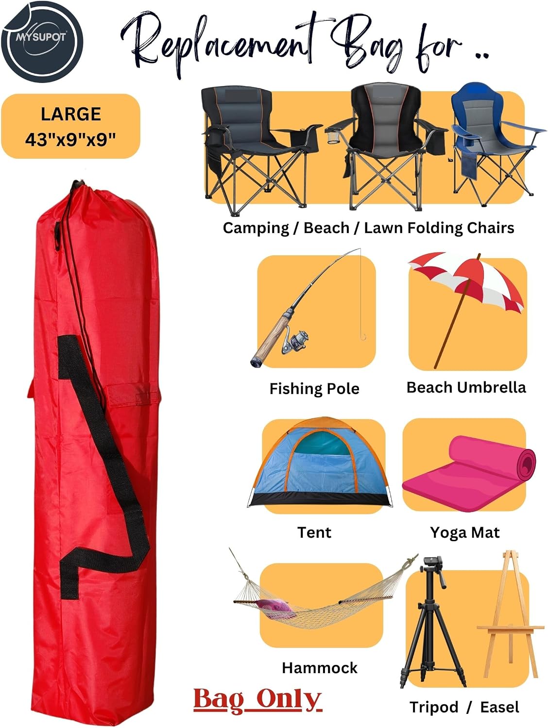 43"x9"x9" (Pink, L) Replacement Bag for Folding Camping Chair, Camp Chairs, Hammock, Yoga Mat, Beach Chair, Umbrella, Tent Bag 420D Oxford Polyester Fabric w/Side Pockets