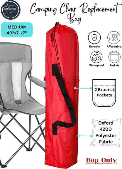 43"x9"x9" (Pink, L) Replacement Bag for Folding Camping Chair, Camp Chairs, Hammock, Yoga Mat, Beach Chair, Umbrella, Tent Bag 420D Oxford Polyester Fabric w/Side Pockets