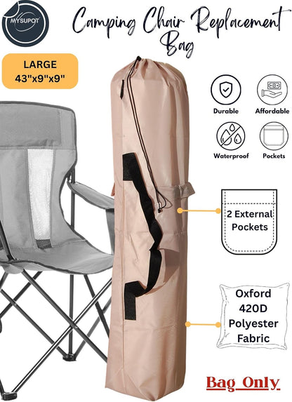 43"x9"x9" (Pink, L) Replacement Bag for Folding Camping Chair, Camp Chairs, Hammock, Yoga Mat, Beach Chair, Umbrella, Tent Bag 420D Oxford Polyester Fabric w/Side Pockets