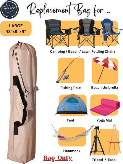 43"x9"x9" (Pink, L) Replacement Bag for Folding Camping Chair, Camp Chairs, Hammock, Yoga Mat, Beach Chair, Umbrella, Tent Bag 420D Oxford Polyester Fabric w/Side Pockets