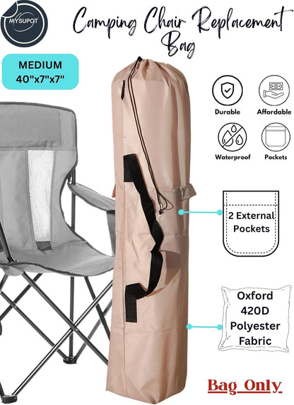 43"x9"x9" (Pink, L) Replacement Bag for Folding Camping Chair, Camp Chairs, Hammock, Yoga Mat, Beach Chair, Umbrella, Tent Bag 420D Oxford Polyester Fabric w/Side Pockets