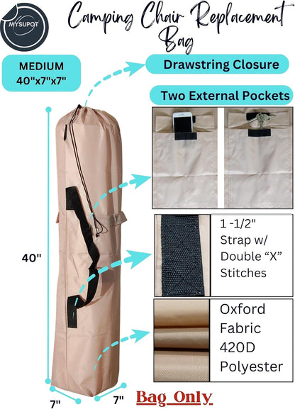 43"x9"x9" (Pink, L) Replacement Bag for Folding Camping Chair, Camp Chairs, Hammock, Yoga Mat, Beach Chair, Umbrella, Tent Bag 420D Oxford Polyester Fabric w/Side Pockets