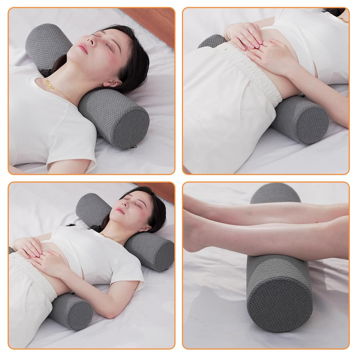 2 Pack Round Massage Table Bolster Pillow Pad, Bolster Pillow, Round Pillows, Suitable for Earthlite Massage Table (Grey, 7.8''x19.6'')