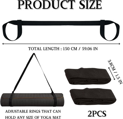 2 Pcs Yoga Mat Straps, Black Yoga Mat Straps For Women and Men, Yoga Mat Carrying Strap Sling, Adjustable Loops for all Mat Sizes Multipurpose Lightweight (Mat Not Included)