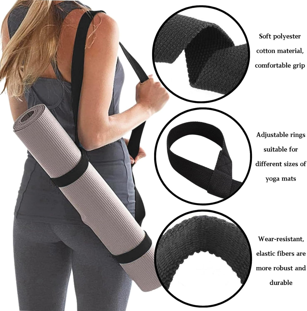 2 Pcs Yoga Mat Straps, Black Yoga Mat Straps For Women and Men, Yoga Mat Carrying Strap Sling, Adjustable Loops for all Mat Sizes Multipurpose Lightweight (Mat Not Included)