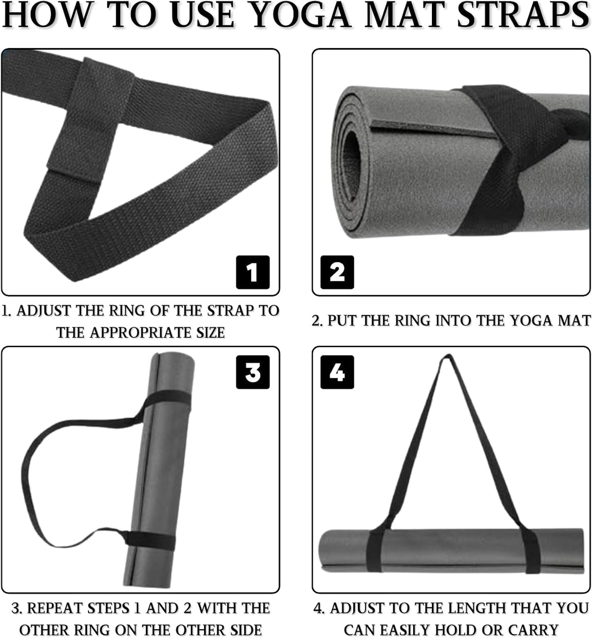2 Pcs Yoga Mat Straps, Black Yoga Mat Straps For Women and Men, Yoga Mat Carrying Strap Sling, Adjustable Loops for all Mat Sizes Multipurpose Lightweight (Mat Not Included)