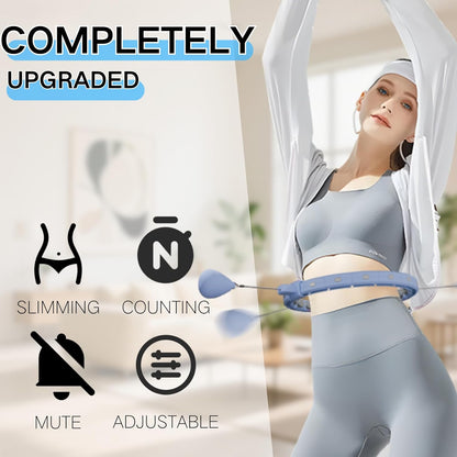 Smart Silent Weighted Exercise Infinity Hoop - Patent Pending (80% Quieter + Auto Count), Adjustable 30"-50" Fitness Hoop for Adults, Core Ab Workout with Circle for Women & Men(Blue)