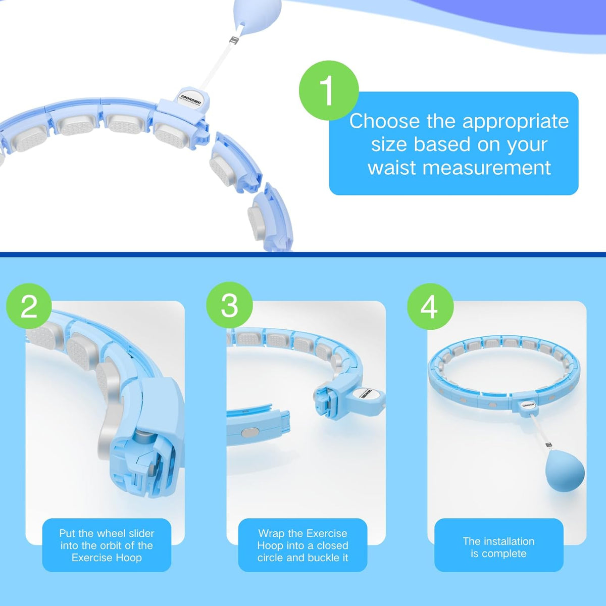 Smart Silent Weighted Exercise Infinity Hoop - Patent Pending (80% Quieter + Auto Count), Adjustable 30"-50" Fitness Hoop for Adults, Core Ab Workout with Circle for Women & Men(Blue)