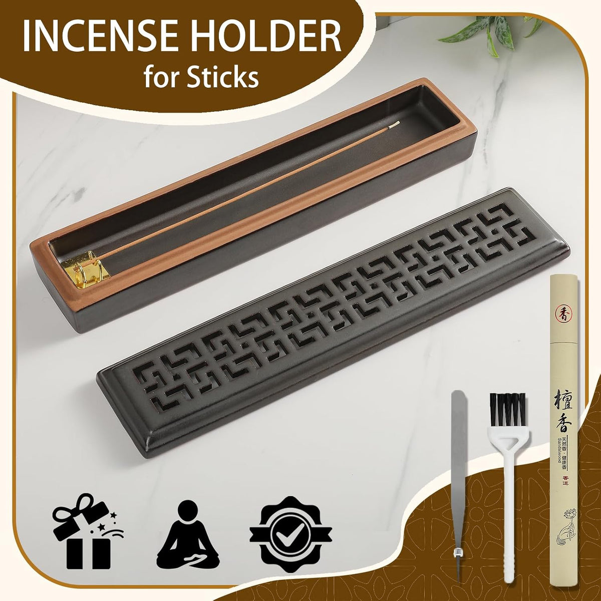 CEREMONY Incense Holder for Sticks，Ceramic Insence-Stick Holder Ash Catcher，Incense Holder Timkburner for Meditation Yoga Spa Room Decor