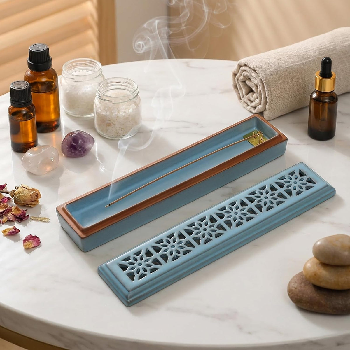 CEREMONY Incense Holder for Sticks，Ceramic Insence-Stick Holder Ash Catcher，Incense Holder Timkburner for Meditation Yoga Spa Room Decor