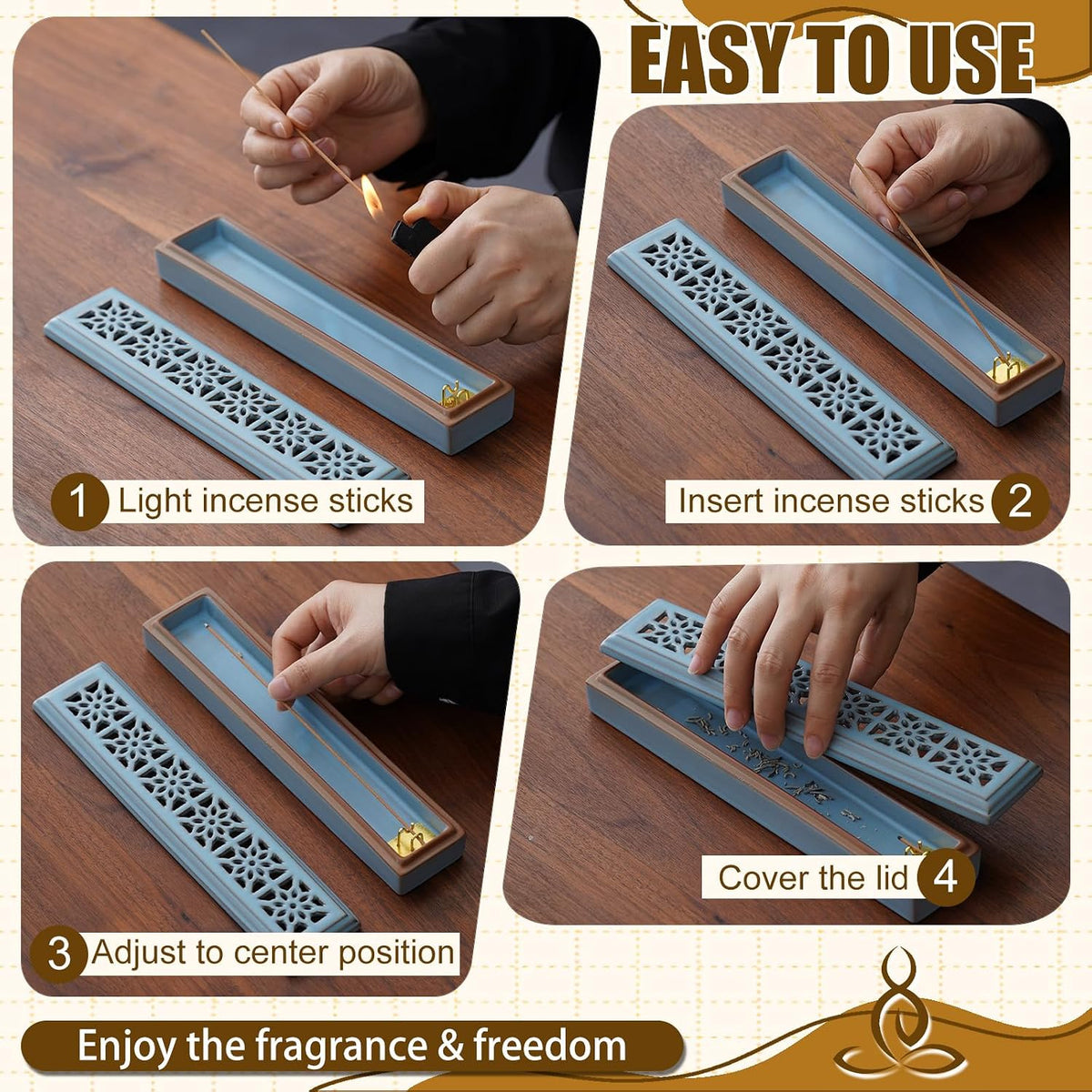 CEREMONY Incense Holder for Sticks，Ceramic Insence-Stick Holder Ash Catcher，Incense Holder Timkburner for Meditation Yoga Spa Room Decor