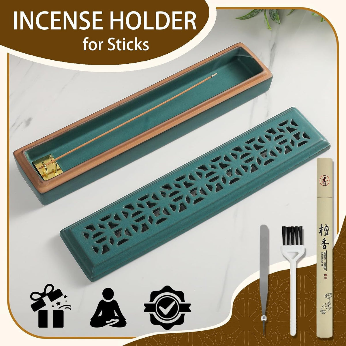 CEREMONY Incense Holder for Sticks，Ceramic Insence-Stick Holder Ash Catcher，Incense Holder Timkburner for Meditation Yoga Spa Room Decor