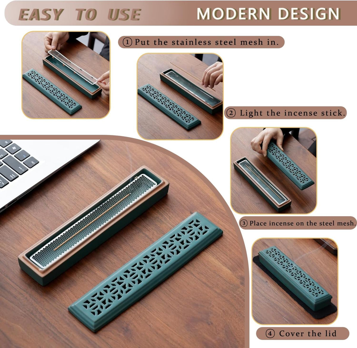 CEREMONY Incense Holder for Sticks，Ceramic Insence-Stick Holder Ash Catcher，Incense Holder Timkburner for Meditation Yoga Spa Room Decor