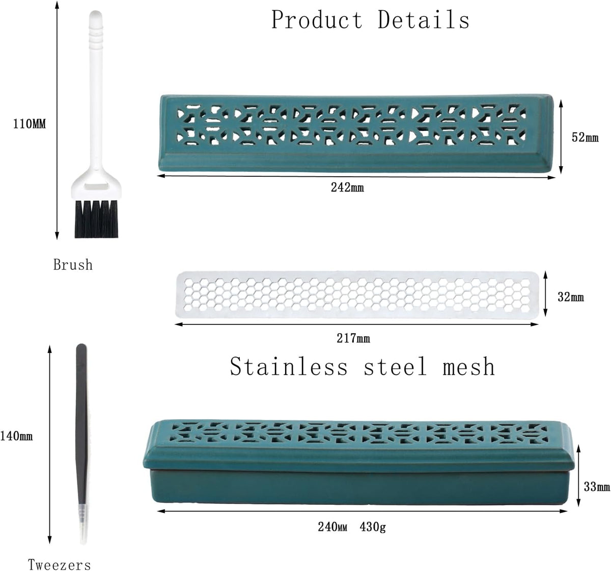CEREMONY Incense Holder for Sticks，Ceramic Insence-Stick Holder Ash Catcher，Incense Holder Timkburner for Meditation Yoga Spa Room Decor