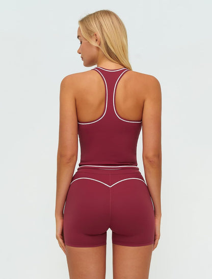Two Piece Workout Sets for Women Color Block Racerback Tank Tops and High Waist Shorts Gym Yoga Outfits