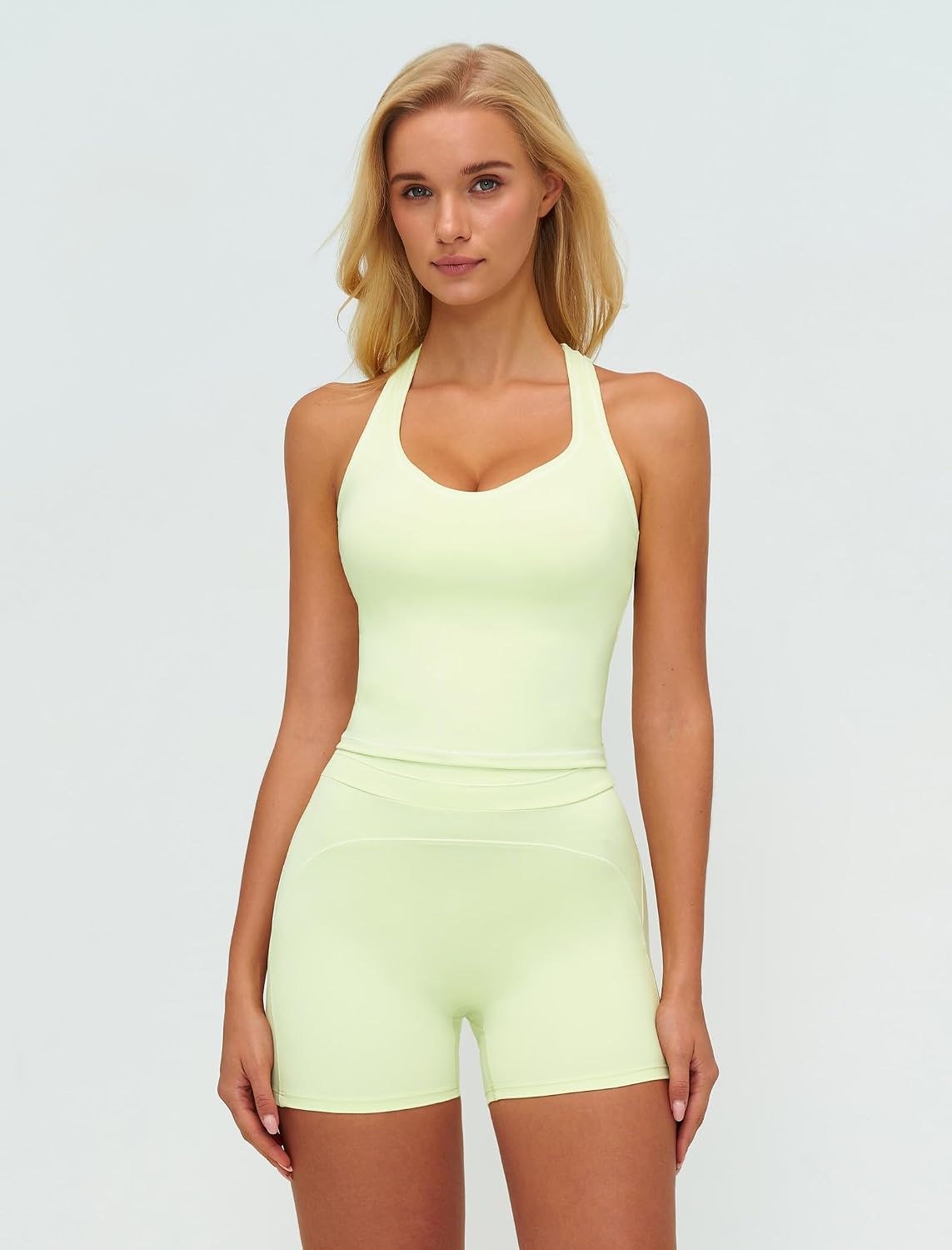 Two Piece Workout Sets for Women Color Block Racerback Tank Tops and High Waist Shorts Gym Yoga Outfits